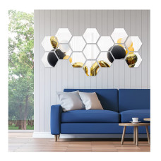 32 Pieces Removable Acrylic Mirror Setting Hexagon Wall Sticker Decal Honeycomb Mirror for Home Living Room Bedroom Decor (15 x 13.3 x 7.5 cm)
